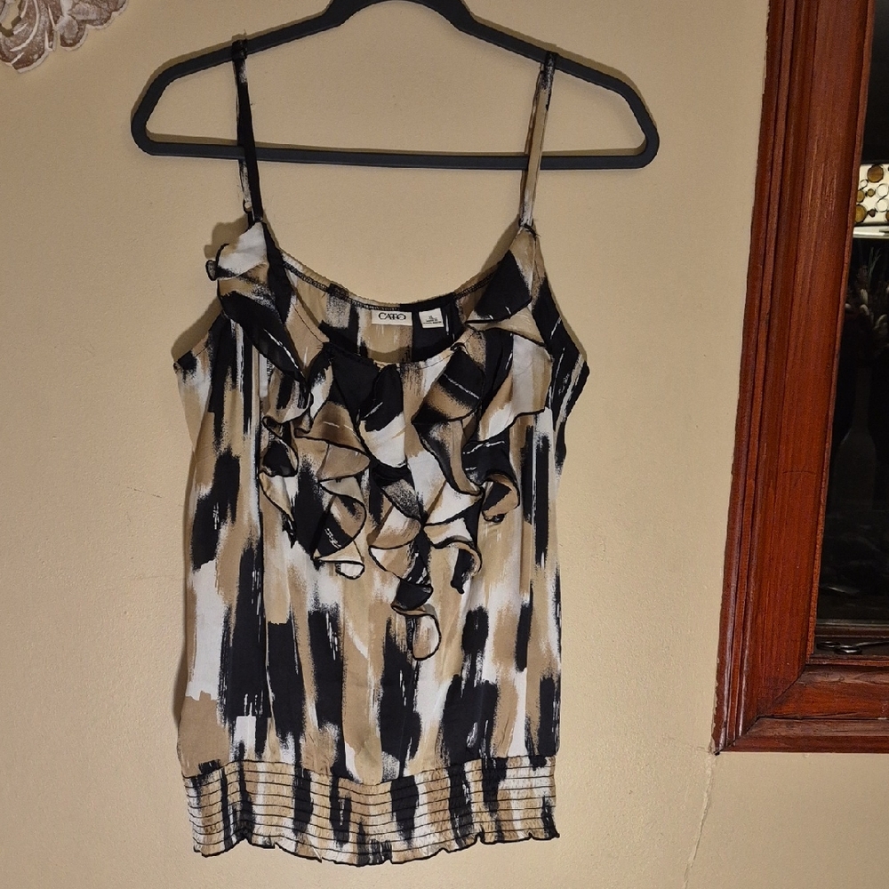 Chic Ruffle Camisole in Black and Tan
